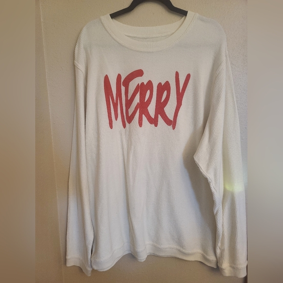 "Merry" cream corded Christmas top sz 2XL - Picture 3 of 6